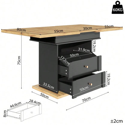 Esstisch Teleskoptisch(110-140×80cm), klappbarer Küchentisch für 4-6 Personen, Ausziehbarer Esstisch ,platzsparender Küchentisch,für Küche und Wohnzimmer,Minimalistisches Schranktür-Design, Schwarz