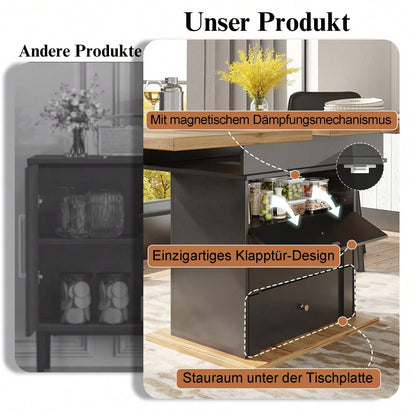 Esstisch Teleskoptisch(110-140×80cm), klappbarer Küchentisch für 4-6 Personen, Ausziehbarer Esstisch ,platzsparender Küchentisch,für Küche und Wohnzimmer,Minimalistisches Schranktür-Design, Schwarz