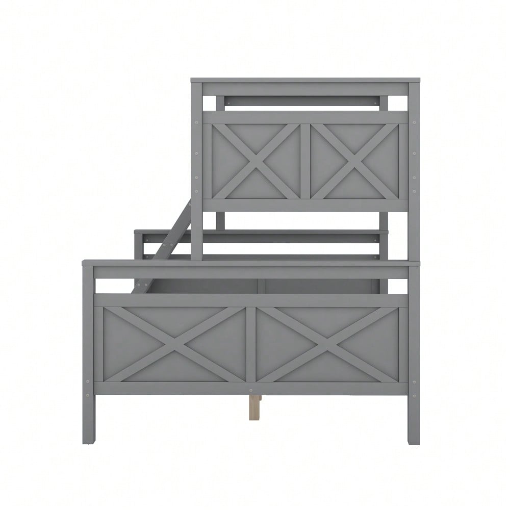 =(WX000403AAE-1)Etagenbett mit Leiter und Sicherheitsgeländer, umbaubar in 2 getrennte Betten, Holzbett für Kinder, Jugendliche und Erwachsene, 90(140)x200cm, grau(ETA 7.13)