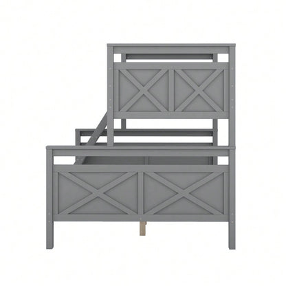 =(WX000403AAE-1)Etagenbett mit Leiter und Sicherheitsgeländer, umbaubar in 2 getrennte Betten, Holzbett für Kinder, Jugendliche und Erwachsene, 90(140)x200cm, grau(ETA 7.13)