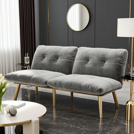 Graues, klappbares Modern-Sofa-Bett – 2-Sitzer Futon-Couch mit Schlaffunktion, platzsparendes Gästebett
