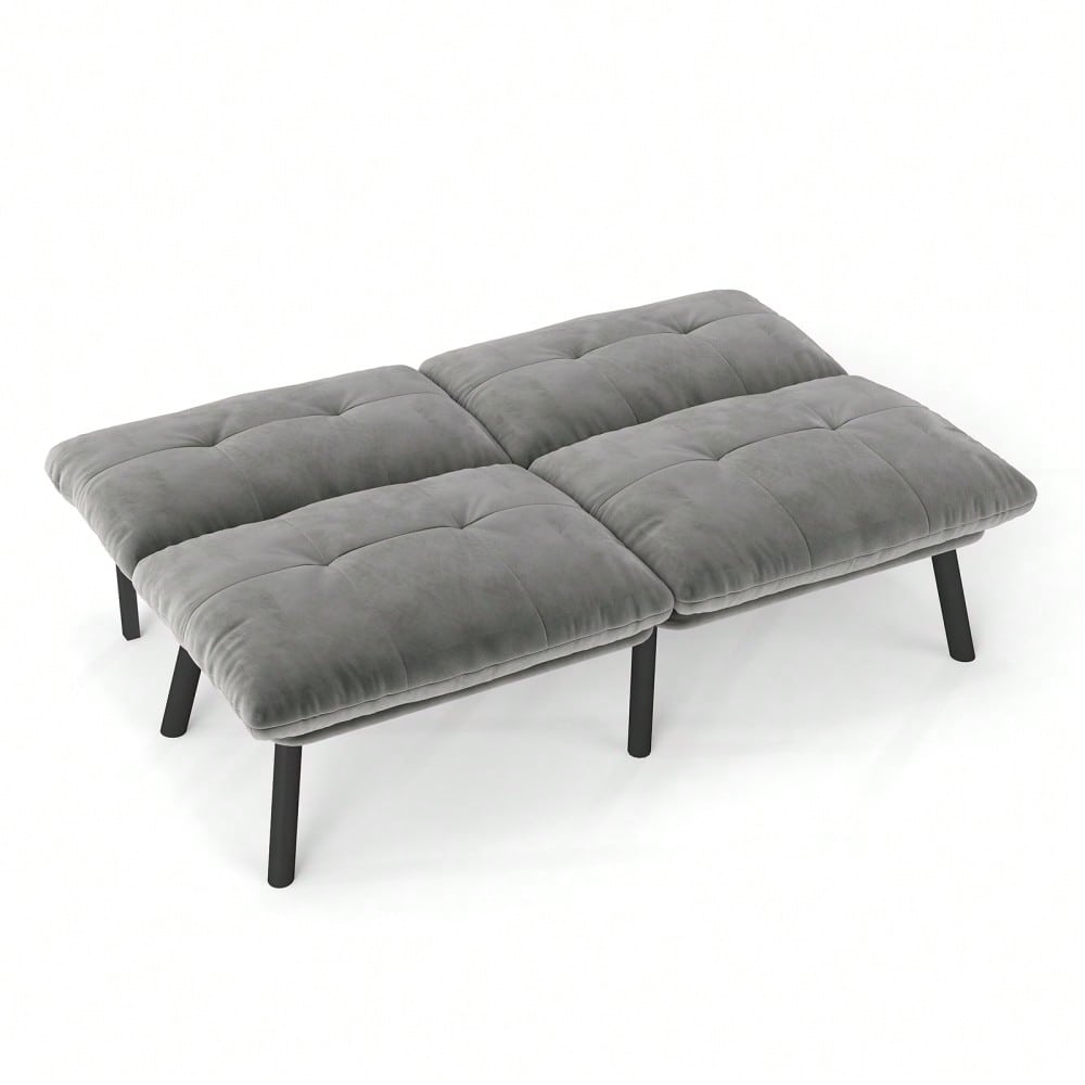 Graues, klappbares Modern-Sofa-Bett – 2-Sitzer Futon-Couch mit Schlaffunktion, platzsparendes Gästebett