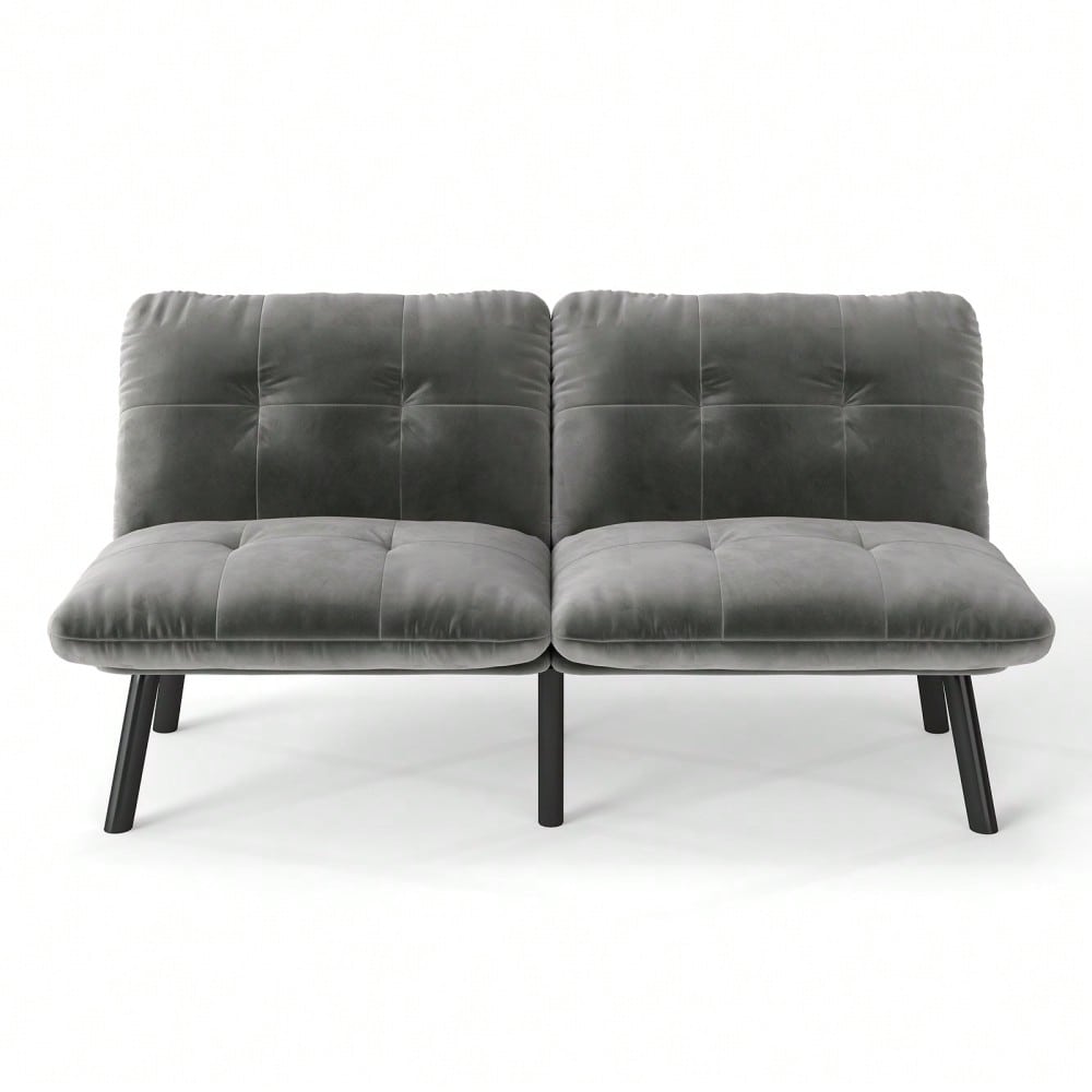 Graues, klappbares Modern-Sofa-Bett – 2-Sitzer Futon-Couch mit Schlaffunktion, platzsparendes Gästebett