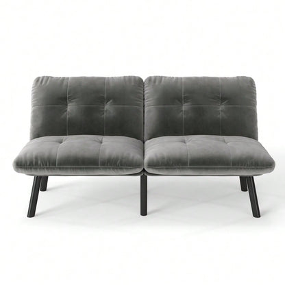 Graues, klappbares Modern-Sofa-Bett – 2-Sitzer Futon-Couch mit Schlaffunktion, platzsparendes Gästebett