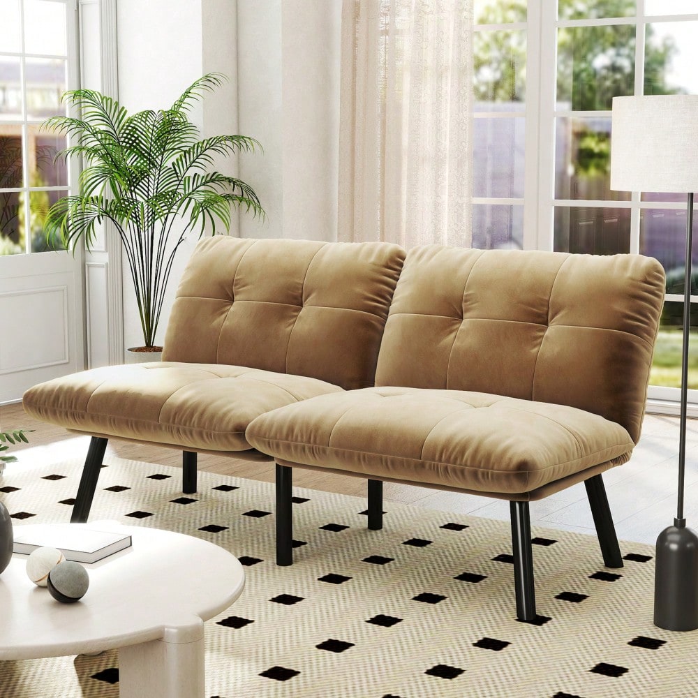 Braunes, klappbares Modern-Sofa-Bett – 2-Sitzer Futon-Couch, platzsparende Schlaffunktion für Wohnzimmer & Gästezimmer