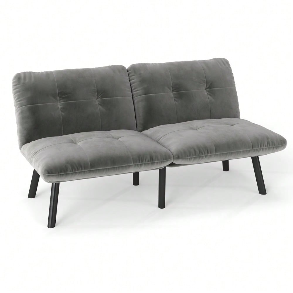 Graues, klappbares Modern-Sofa-Bett – 2-Sitzer Futon-Couch mit Schlaffunktion, platzsparendes Gästebett
