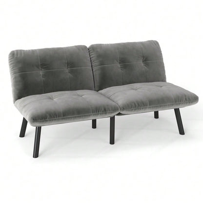 Graues, klappbares Modern-Sofa-Bett – 2-Sitzer Futon-Couch mit Schlaffunktion, platzsparendes Gästebett