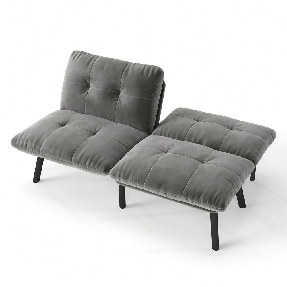Graues, klappbares Modern-Sofa-Bett – 2-Sitzer Futon-Couch mit Schlaffunktion, platzsparendes Gästebett