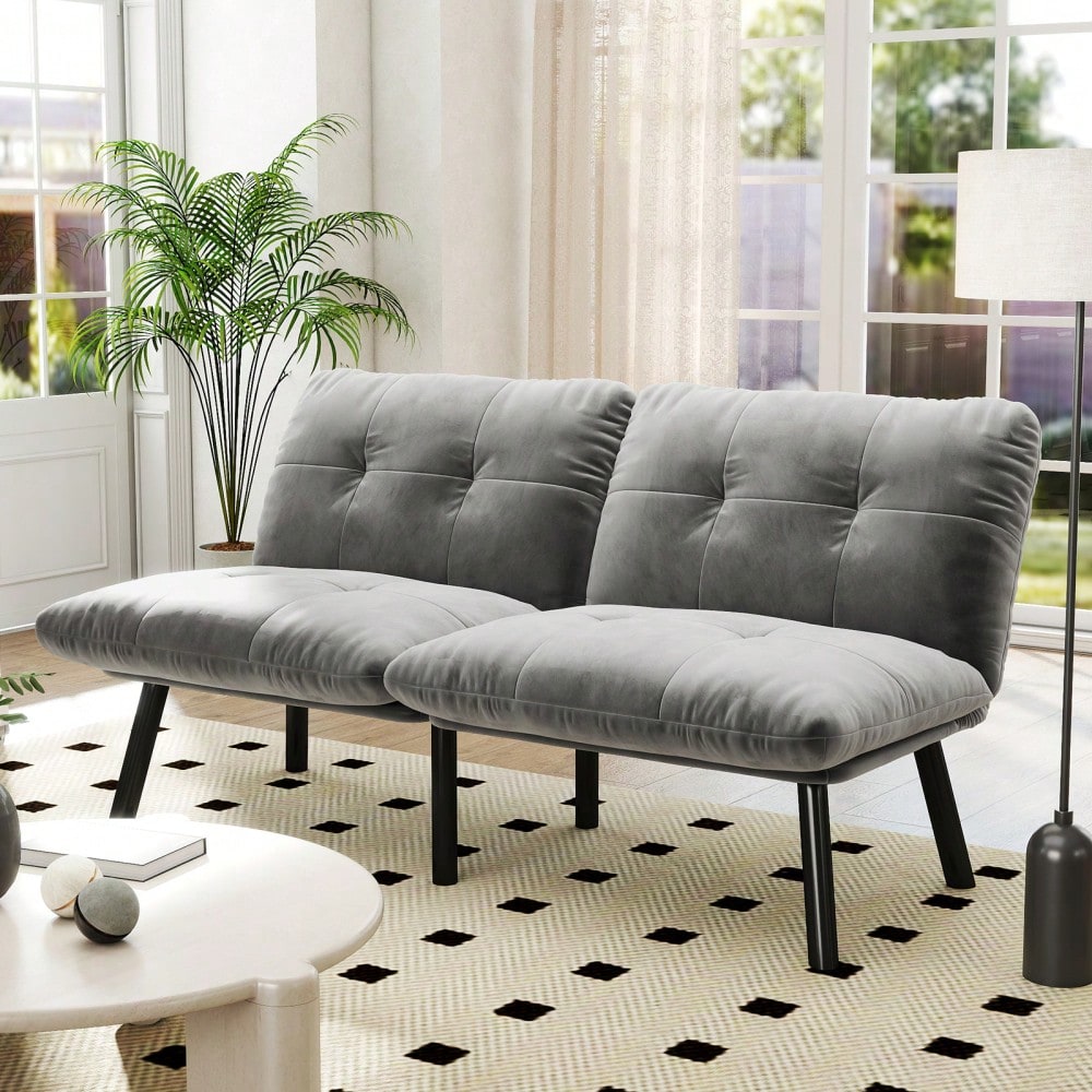 Graues, klappbares Modern-Sofa-Bett – 2-Sitzer Futon-Couch mit Schlaffunktion, platzsparendes Gästebett