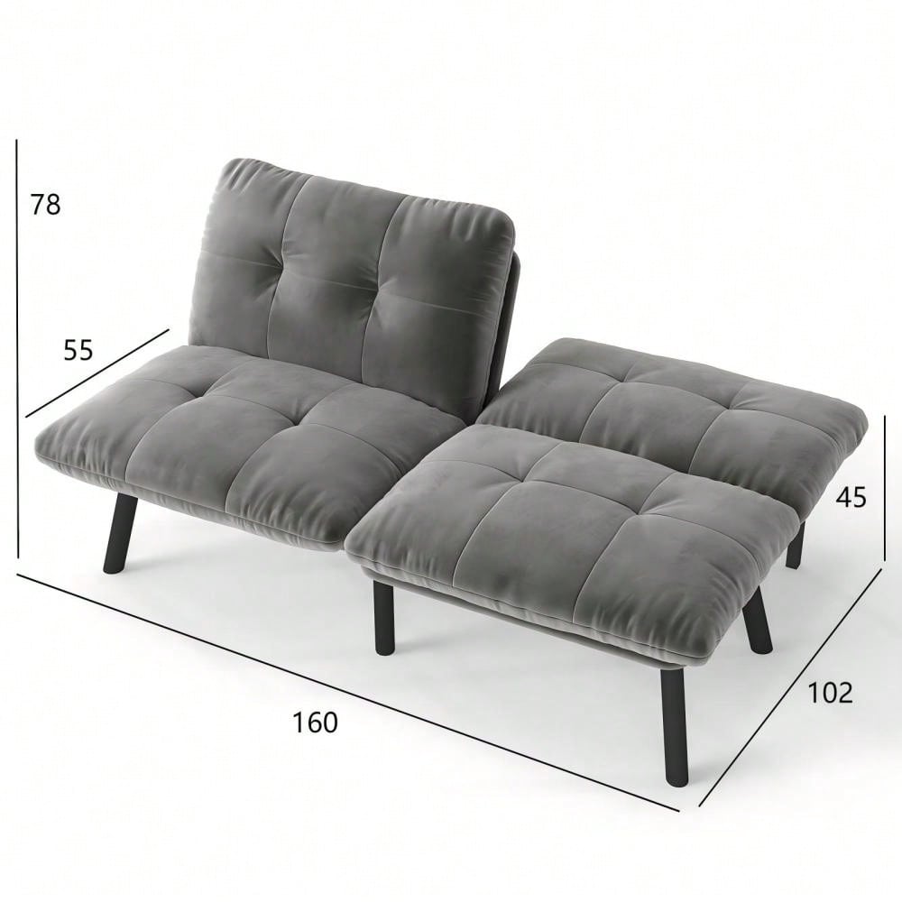 Graues, klappbares Modern-Sofa-Bett – 2-Sitzer Futon-Couch mit Schlaffunktion, platzsparendes Gästebett