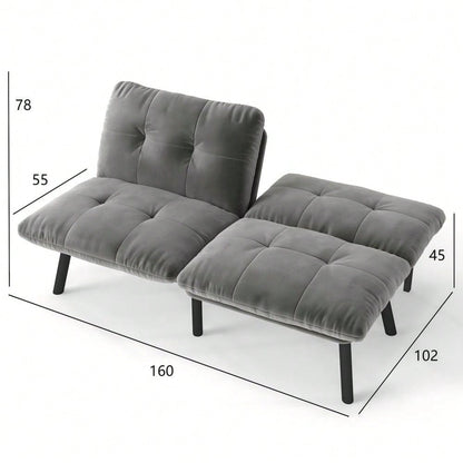Graues, klappbares Modern-Sofa-Bett – 2-Sitzer Futon-Couch mit Schlaffunktion, platzsparendes Gästebett
