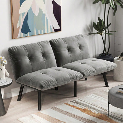 Graues, klappbares Modern-Sofa-Bett – 2-Sitzer Futon-Couch mit Schlaffunktion, platzsparendes Gästebett