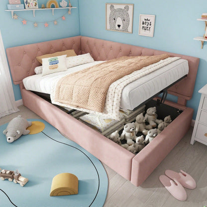 Polsterbett Tagesbett Daybett 90x190cm, Schlafsofa mit hydraulischem Stauraum, Kinderbett Jugendbett Bettgestell mit Lattenrost aus Holz, Samt, Rosa, ohne Matratze.
