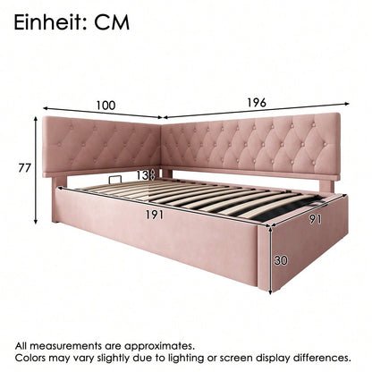 Polsterbett Tagesbett Daybett 90x190cm, Schlafsofa mit hydraulischem Stauraum, Kinderbett Jugendbett Bettgestell mit Lattenrost aus Holz, Samt, Rosa, ohne Matratze.
