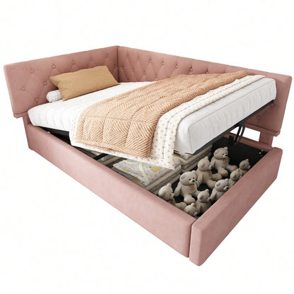 Polsterbett Tagesbett Daybett 90x190cm, Schlafsofa mit hydraulischem Stauraum, Kinderbett Jugendbett Bettgestell mit Lattenrost aus Holz, Samt, Rosa, ohne Matratze.