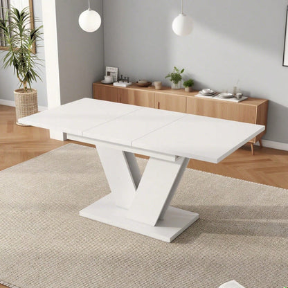 Ausziehbarer Esstisch 120/160*80 cm, geeignet für 4-6 Personen, rechteckiger Esstisch, verdickte Tischplatte, V-förmige Beine, einfacher Stil, ausziehbarer Esstisch, weiß