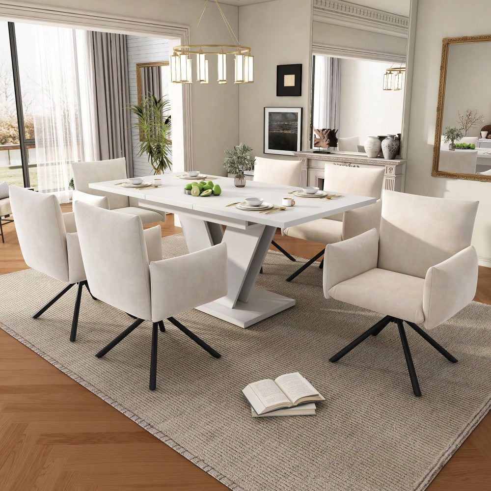 Ausziehbarer Esstisch 120/160*80 cm, geeignet für 4-6 Personen, rechteckiger Esstisch, verdickte Tischplatte, V-förmige Beine, einfacher Stil, ausziehbarer Esstisch, weiß