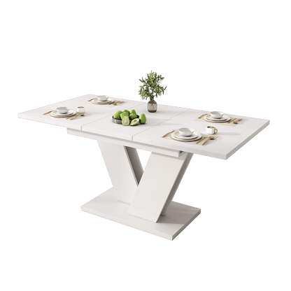 Ausziehbarer Esstisch 120/160*80 cm, geeignet für 4-6 Personen, rechteckiger Esstisch, verdickte Tischplatte, V-förmige Beine, einfacher Stil, ausziehbarer Esstisch, weiß
