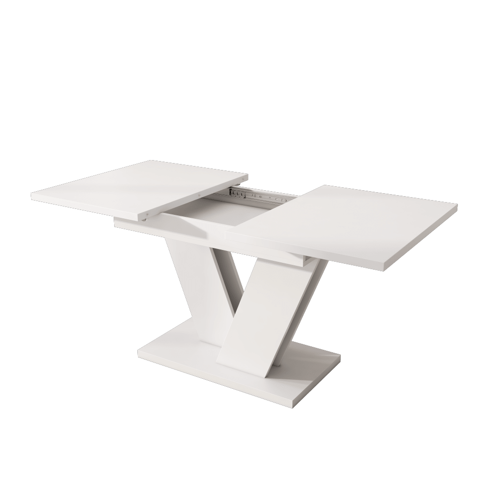 Ausziehbarer Esstisch 120/160*80 cm, geeignet für 4-6 Personen, rechteckiger Esstisch, verdickte Tischplatte, V-förmige Beine, einfacher Stil, ausziehbarer Esstisch, weiß