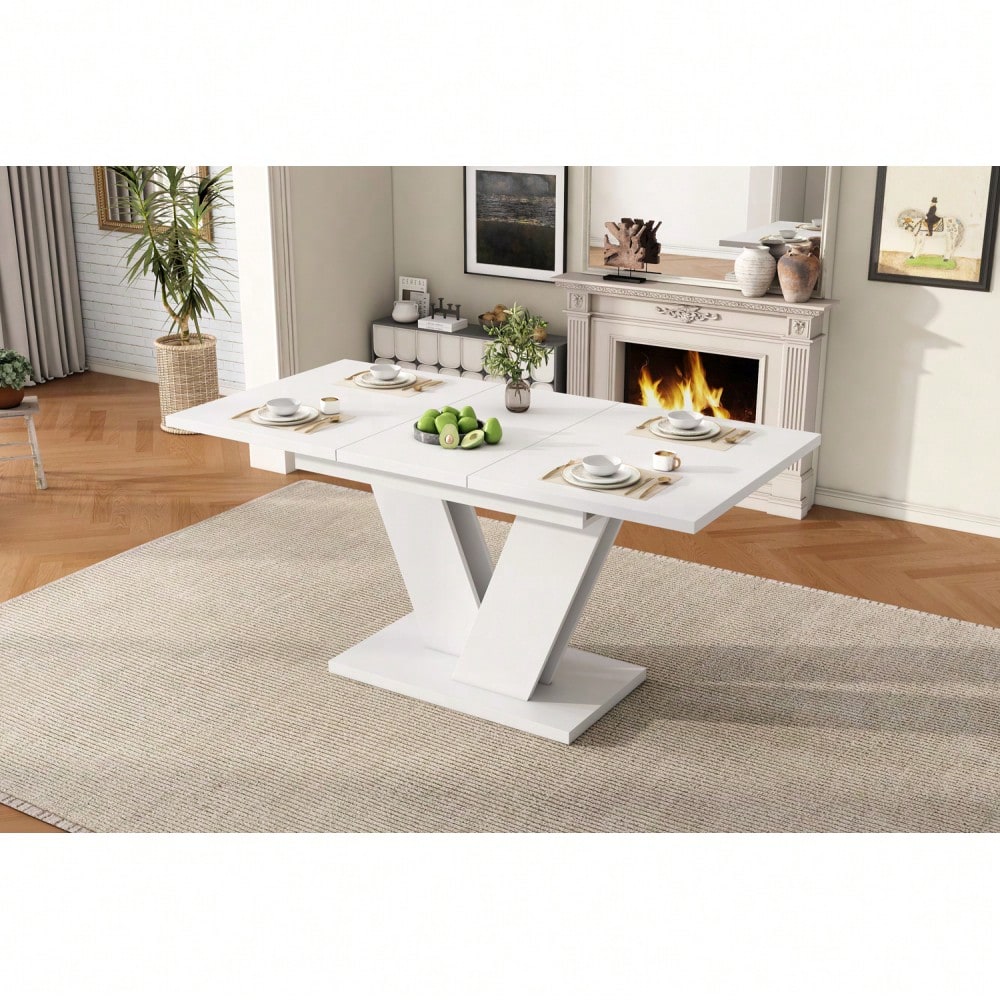 Ausziehbarer Esstisch 120/160*80 cm, geeignet für 4-6 Personen, rechteckiger Esstisch, verdickte Tischplatte, V-förmige Beine, einfacher Stil, ausziehbarer Esstisch, weiß