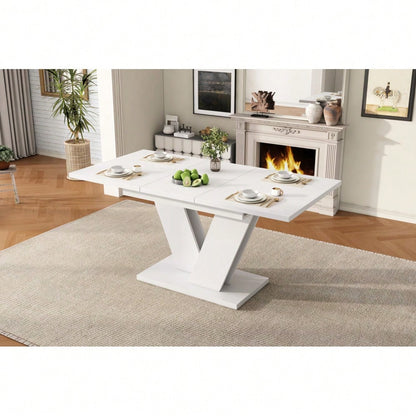 Ausziehbarer Esstisch 120/160*80 cm, geeignet für 4-6 Personen, rechteckiger Esstisch, verdickte Tischplatte, V-förmige Beine, einfacher Stil, ausziehbarer Esstisch, weiß