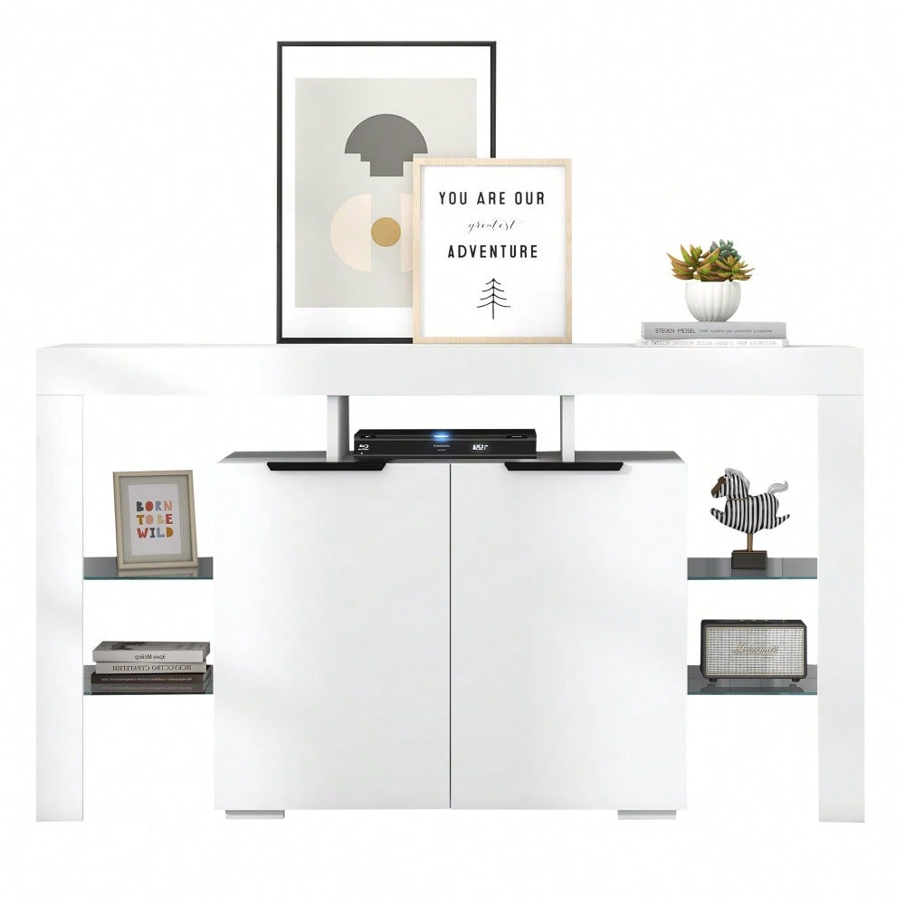 Hochglanz-LED-Sideboard, Küchenschrank, Schrank, Buffet-Aufbewahrung, Servertisch mit LED-Leuchten, Hochglanz-Buffetschrank mit 4 Glasböden und 2 Tür, Vitrine für Wohnzimmer, Eingangsbereich