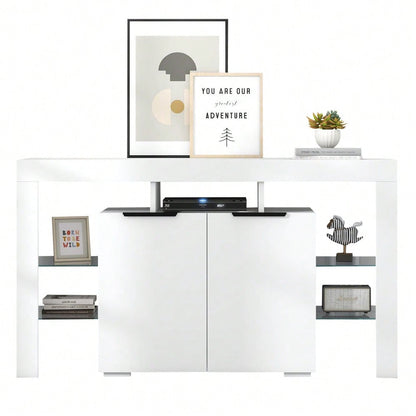 Hochglanz-LED-Sideboard, Küchenschrank, Schrank, Buffet-Aufbewahrung, Servertisch mit LED-Leuchten, Hochglanz-Buffetschrank mit 4 Glasböden und 2 Tür, Vitrine für Wohnzimmer, Eingangsbereich