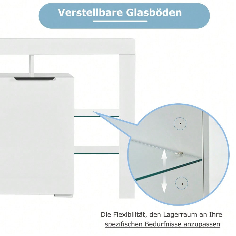 Hochglanz-LED-Sideboard, Küchenschrank, Schrank, Buffet-Aufbewahrung, Servertisch mit LED-Leuchten, Hochglanz-Buffetschrank mit 4 Glasböden und 2 Tür, Vitrine für Wohnzimmer, Eingangsbereich