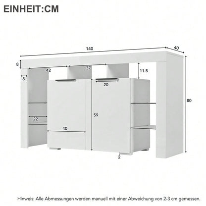 Hochglanz-LED-Sideboard, Küchenschrank, Schrank, Buffet-Aufbewahrung, Servertisch mit LED-Leuchten, Hochglanz-Buffetschrank mit 4 Glasböden und 2 Tür, Vitrine für Wohnzimmer, Eingangsbereich