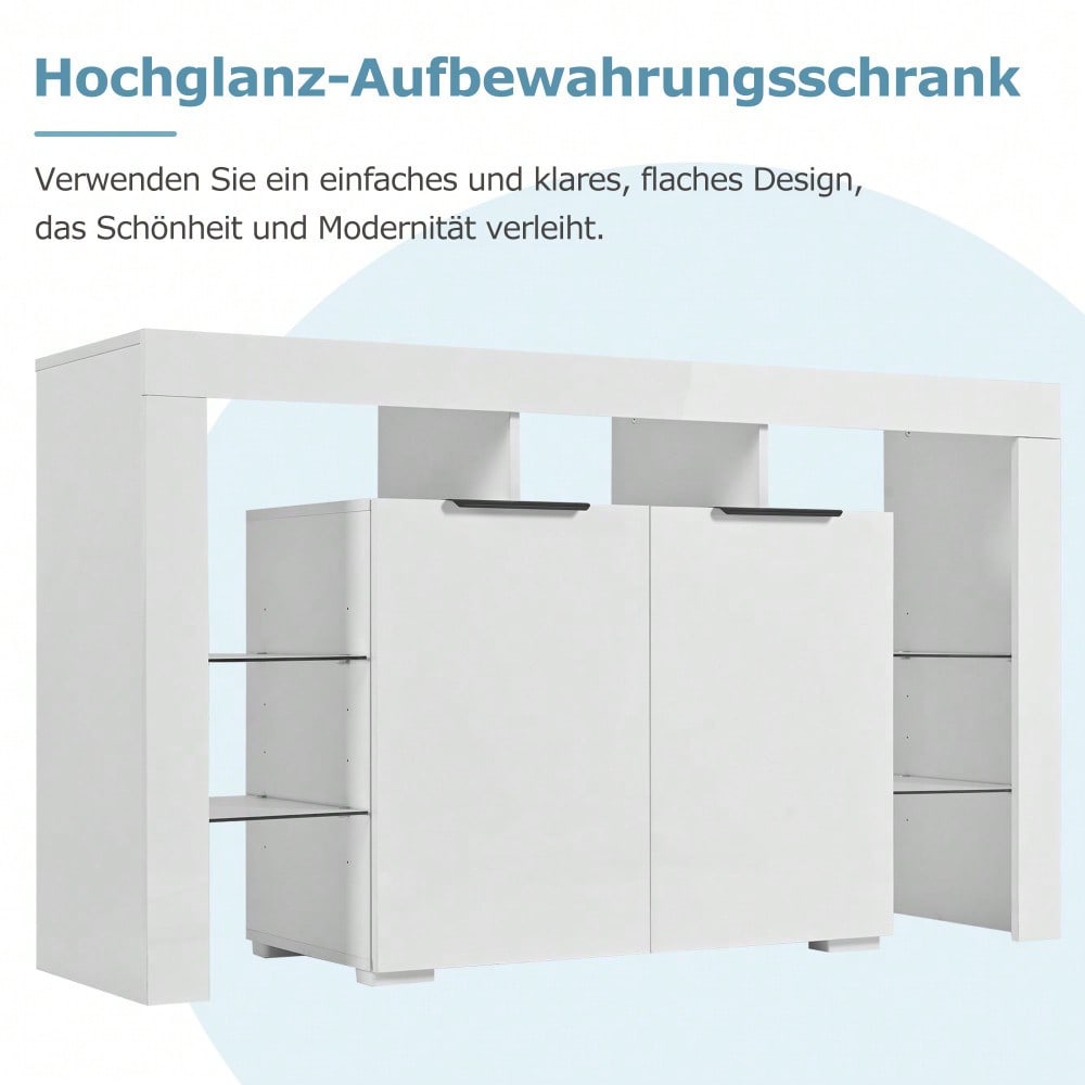 Hochglanz-LED-Sideboard, Küchenschrank, Schrank, Buffet-Aufbewahrung, Servertisch mit LED-Leuchten, Hochglanz-Buffetschrank mit 4 Glasböden und 2 Tür, Vitrine für Wohnzimmer, Eingangsbereich