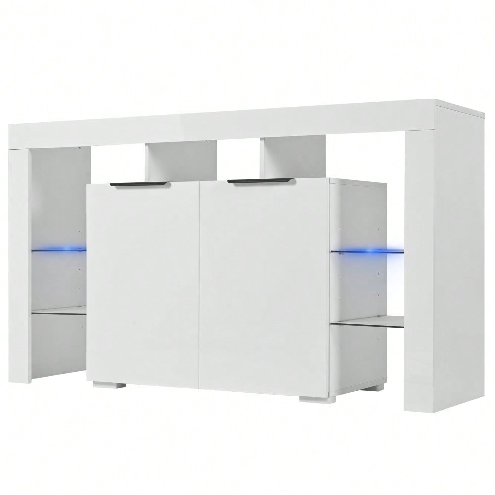 Hochglanz-LED-Sideboard, Küchenschrank, Schrank, Buffet-Aufbewahrung, Servertisch mit LED-Leuchten, Hochglanz-Buffetschrank mit 4 Glasböden und 2 Tür, Vitrine für Wohnzimmer, Eingangsbereich