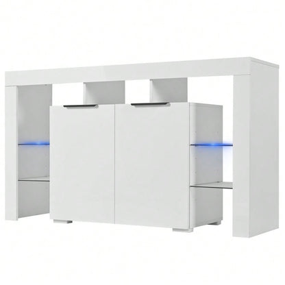 Hochglanz-LED-Sideboard, Küchenschrank, Schrank, Buffet-Aufbewahrung, Servertisch mit LED-Leuchten, Hochglanz-Buffetschrank mit 4 Glasböden und 2 Tür, Vitrine für Wohnzimmer, Eingangsbereich