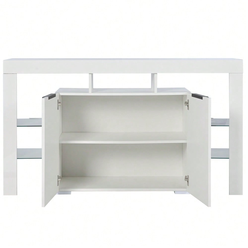 Hochglanz-LED-Sideboard, Küchenschrank, Schrank, Buffet-Aufbewahrung, Servertisch mit LED-Leuchten, Hochglanz-Buffetschrank mit 4 Glasböden und 2 Tür, Vitrine für Wohnzimmer, Eingangsbereich
