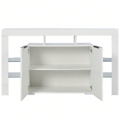 Hochglanz-LED-Sideboard, Küchenschrank, Schrank, Buffet-Aufbewahrung, Servertisch mit LED-Leuchten, Hochglanz-Buffetschrank mit 4 Glasböden und 2 Tür, Vitrine für Wohnzimmer, Eingangsbereich