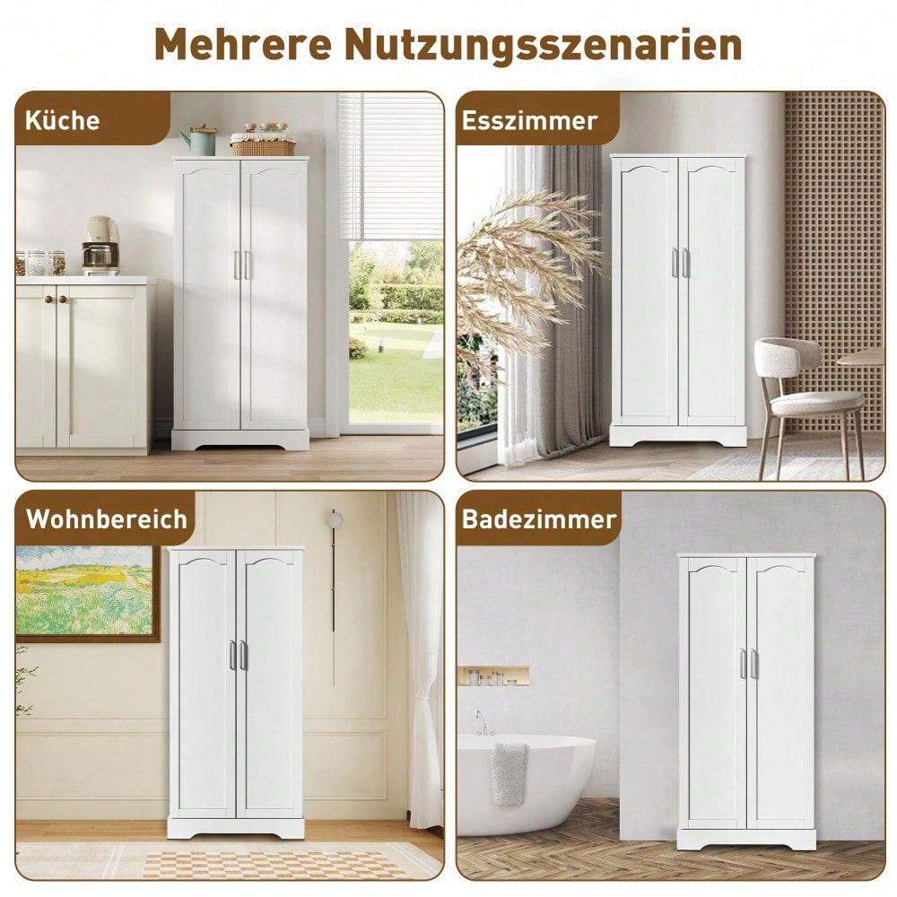 60×35×128cm, weiß, multifunktionaler Küchenschrank mit LED-Sensorleuchte, höhenverstellbaren Einlegeböden, Doppeltür mit Staufach, Kippschutzvorrichtung, geeignet für Küche, Wohnzimmer und Esszimmer.