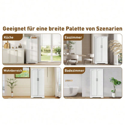 60×35×128cm, weiß, multifunktionaler Küchenschrank mit LED-Sensorleuchte, höhenverstellbaren Einlegeböden, Doppeltür mit Staufach, Kippschutzvorrichtung, geeignet für Küche, Wohnzimmer und Esszimmer.