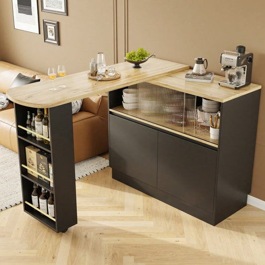 (N620P20771617S)Um 360° drehbare Essbar (Hauptkörper 90 x 45 x 100 cm), modernes, einfaches, multifunktionales, drehbares Sideboard mit Ablageflächen und Glas, geeignet für Küchen und Restaurants