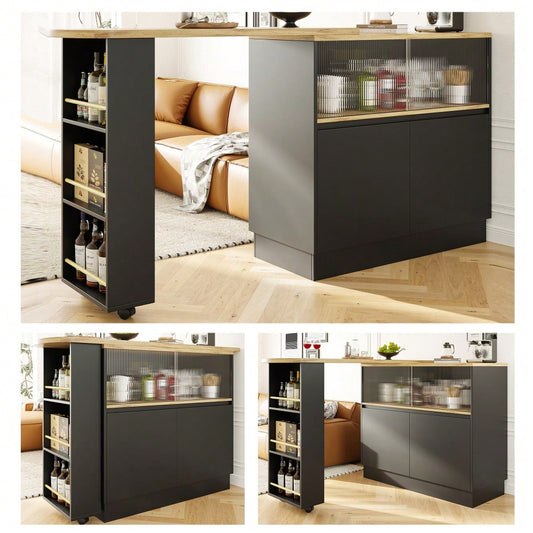 (N620P20771617S)Um 360° drehbare Essbar (Hauptkörper 90 x 45 x 100 cm), modernes, einfaches, multifunktionales, drehbares Sideboard mit Ablageflächen und Glas, geeignet für Küchen und Restaurants
