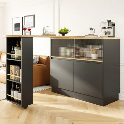 (N620P20771617S)Um 360° drehbare Essbar (Hauptkörper 90 x 45 x 100 cm), modernes, einfaches, multifunktionales, drehbares Sideboard mit Ablageflächen und Glas, geeignet für Küchen und Restaurants