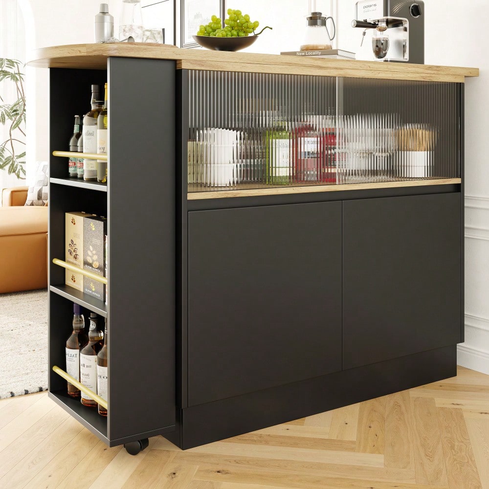 (N620P20771617S)Um 360° drehbare Essbar (Hauptkörper 90 x 45 x 100 cm), modernes, einfaches, multifunktionales, drehbares Sideboard mit Ablageflächen und Glas, geeignet für Küchen und Restaurants