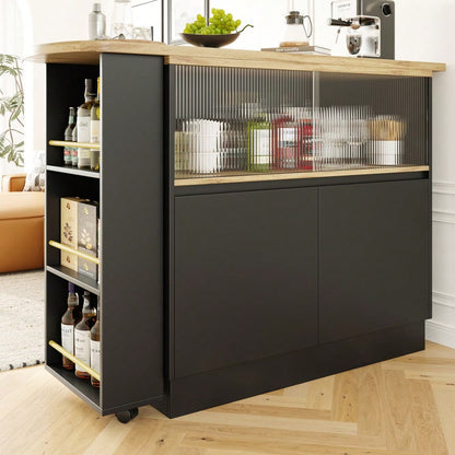 (N620P20771617S)Um 360° drehbare Essbar (Hauptkörper 90 x 45 x 100 cm), modernes, einfaches, multifunktionales, drehbares Sideboard mit Ablageflächen und Glas, geeignet für Küchen und Restaurants