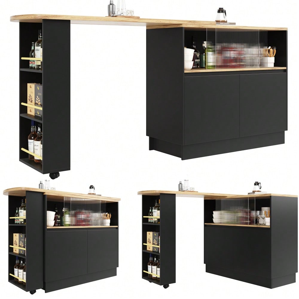 (N620P20771617S)Um 360° drehbare Essbar (Hauptkörper 90 x 45 x 100 cm), modernes, einfaches, multifunktionales, drehbares Sideboard mit Ablageflächen und Glas, geeignet für Küchen und Restaurants