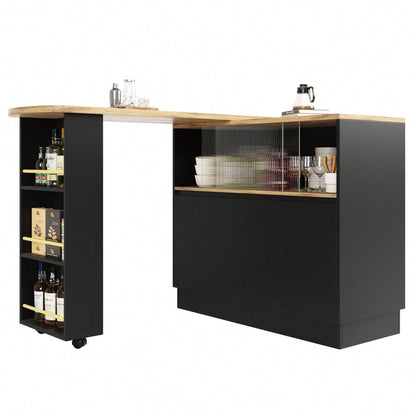 (N620P20771617S)Um 360° drehbare Essbar (Hauptkörper 90 x 45 x 100 cm), modernes, einfaches, multifunktionales, drehbares Sideboard mit Ablageflächen und Glas, geeignet für Küchen und Restaurants