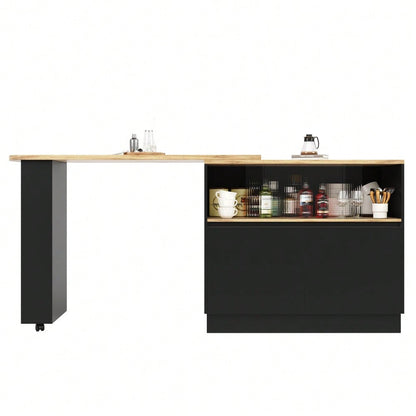 (N620P20771617S)Um 360° drehbare Essbar (Hauptkörper 90 x 45 x 100 cm), modernes, einfaches, multifunktionales, drehbares Sideboard mit Ablageflächen und Glas, geeignet für Küchen und Restaurants