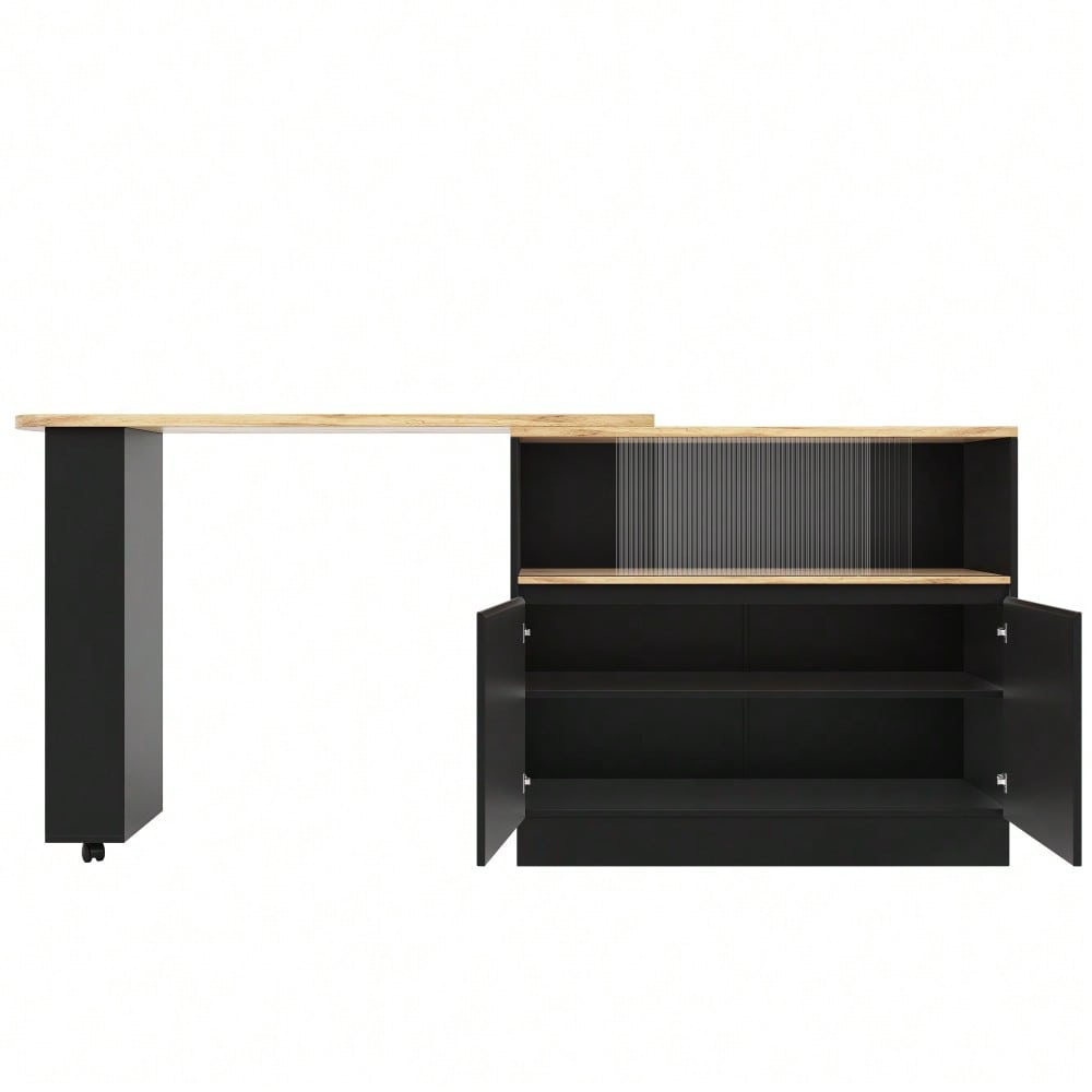 (N620P20771617S)Um 360° drehbare Essbar (Hauptkörper 90 x 45 x 100 cm), modernes, einfaches, multifunktionales, drehbares Sideboard mit Ablageflächen und Glas, geeignet für Küchen und Restaurants