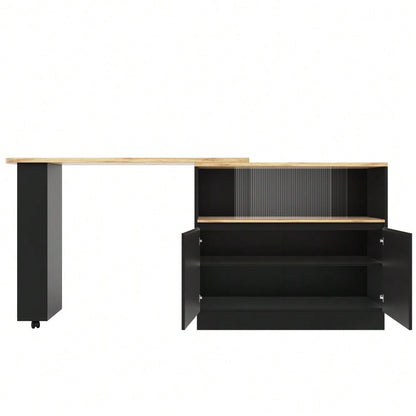 (N620P20771617S)Um 360° drehbare Essbar (Hauptkörper 90 x 45 x 100 cm), modernes, einfaches, multifunktionales, drehbares Sideboard mit Ablageflächen und Glas, geeignet für Küchen und Restaurants