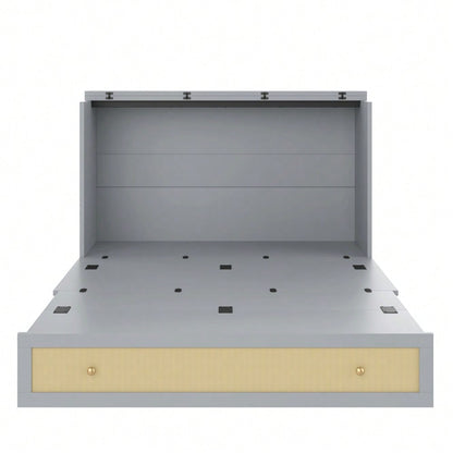 Schrankbett, 140 x 200, Mobiles Schrankbett mit Schubladen am Bettende und Regal am Kopfende des Bettes, mit USB und Steckdose, Umbaubares Plattformbett, Ohne Matratze, Grau