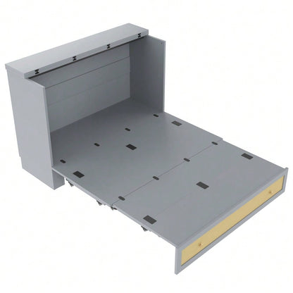 Schrankbett, 140 x 200, Mobiles Schrankbett mit Schubladen am Bettende und Regal am Kopfende des Bettes, mit USB und Steckdose, Umbaubares Plattformbett, Ohne Matratze, Grau