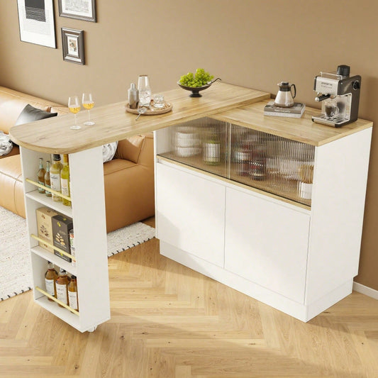 (N620P20771617W)Um 360° drehbare Essbar (Hauptkörper 90 x 45 x 100 cm), modernes, einfaches, multifunktionales, drehbares Sideboard mit Ablageflächen und Glas, geeignet für Küchen und Restaurants