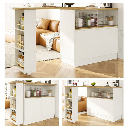 (N620P20771617W)Um 360° drehbare Essbar (Hauptkörper 90 x 45 x 100 cm), modernes, einfaches, multifunktionales, drehbares Sideboard mit Ablageflächen und Glas, geeignet für Küchen und Restaurants